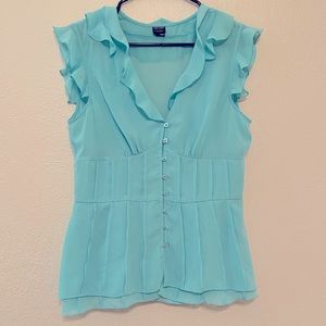 Sleeveless ruffle turquoise top
